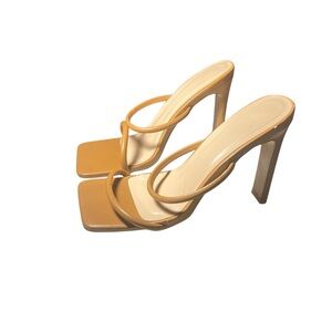 Tan Open Wide Toed Mule Heels